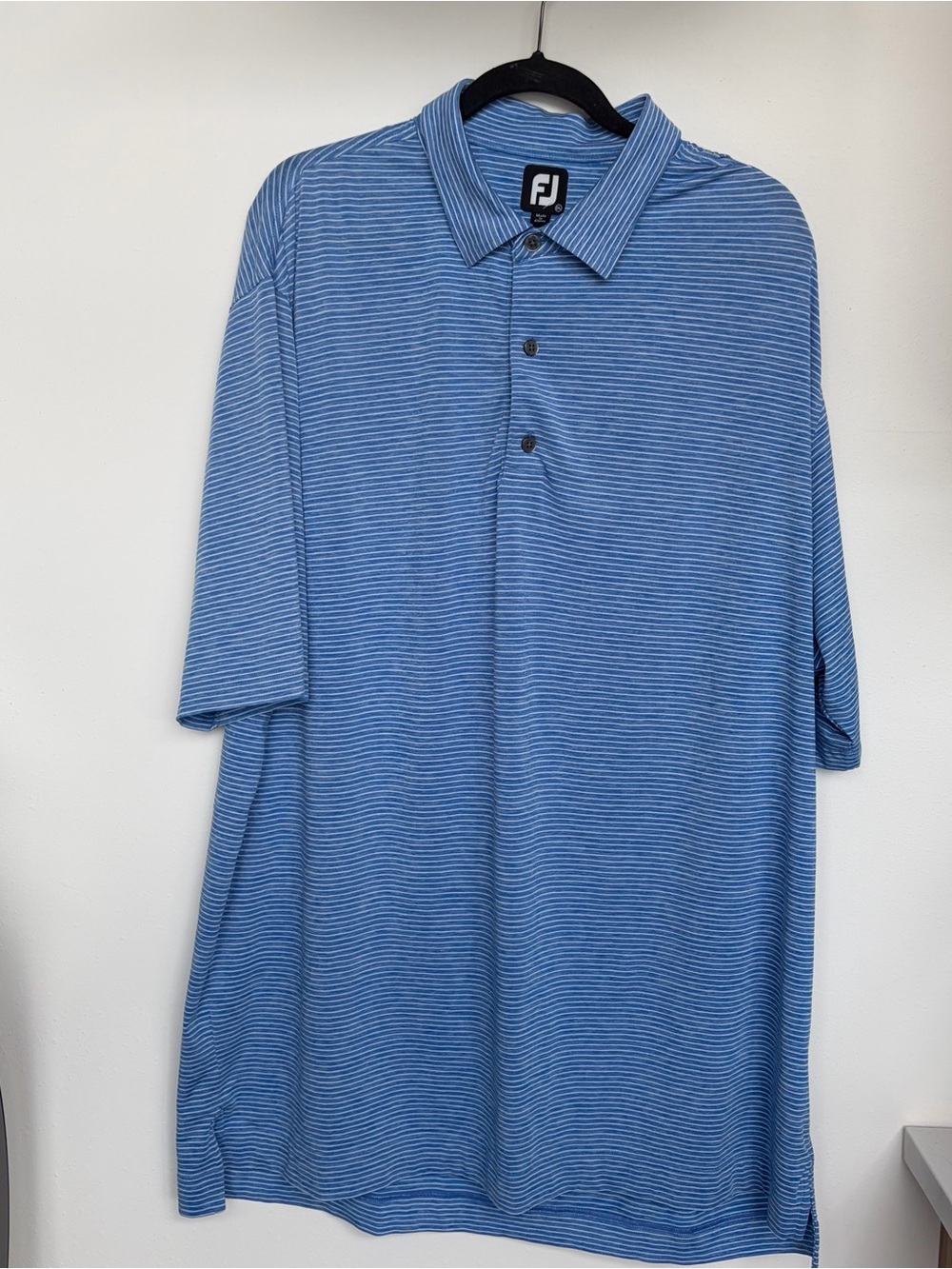 FootJoy Mens Golf Polo Shirt 2XL Blue White Striped Performance Athletic